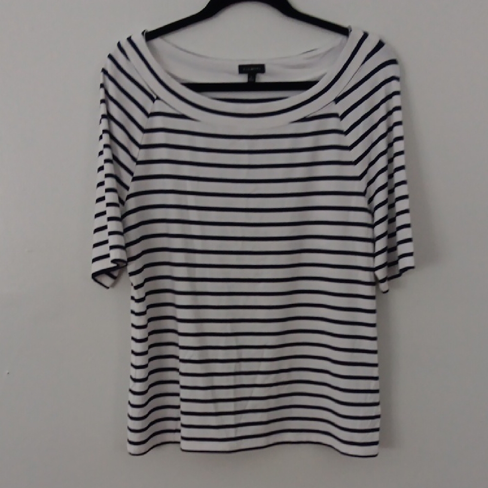 Talbots Bateau Neck Striped Elbow Sleeve Top #3472